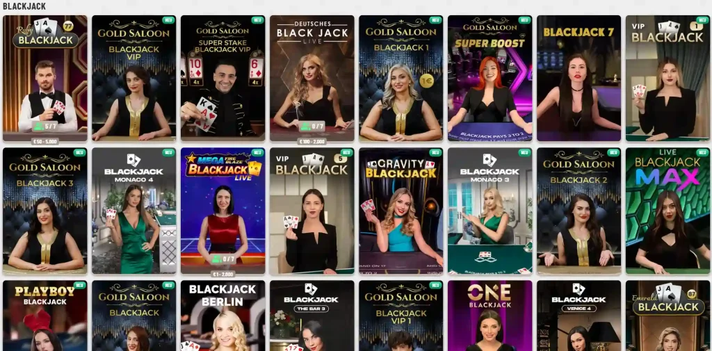 Wyns Casino Live Blackjack Auswahl mit verschiedenen Tischen und Dealern
