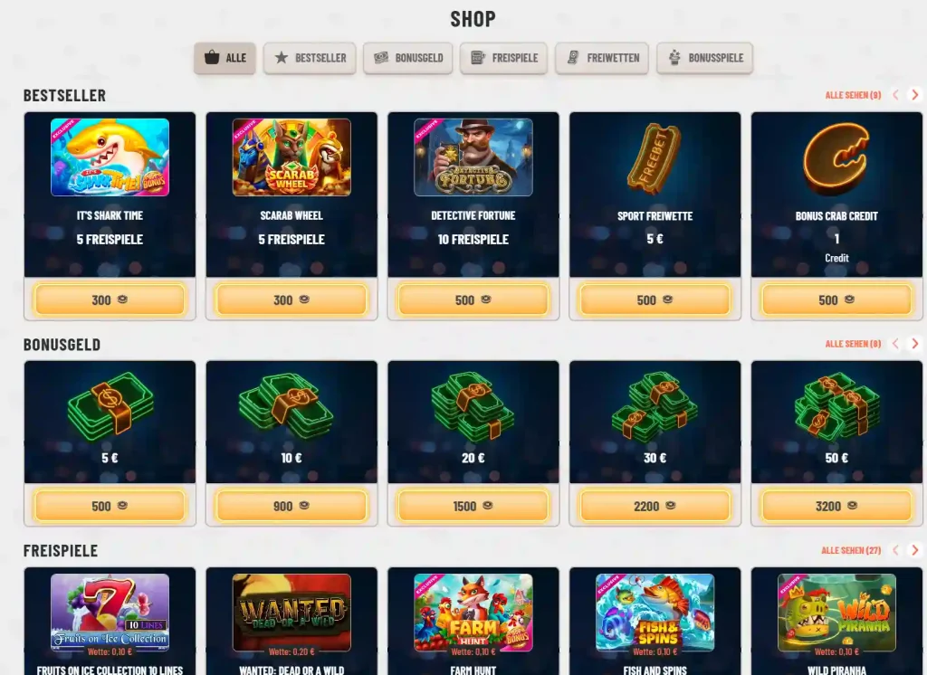Wyns Casino Shop mit Freispielen, Bonusgeld und Freebets Auswahl
