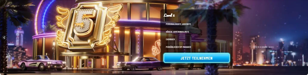 Wyns Casino VIP Level 5 mit Vorteilen wie Cashback und persönlichem VIP Manager